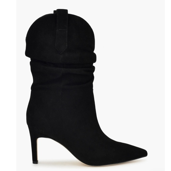 Nine West Gonda Slouch Black Heeled Boots with Pointed Toe - Picture 2 of 6